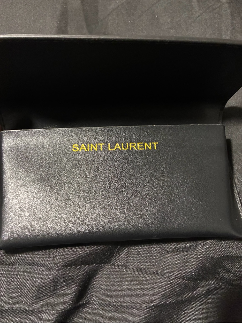 Saint Laurent Black Leather Eyewear Pouch with Gold Logo